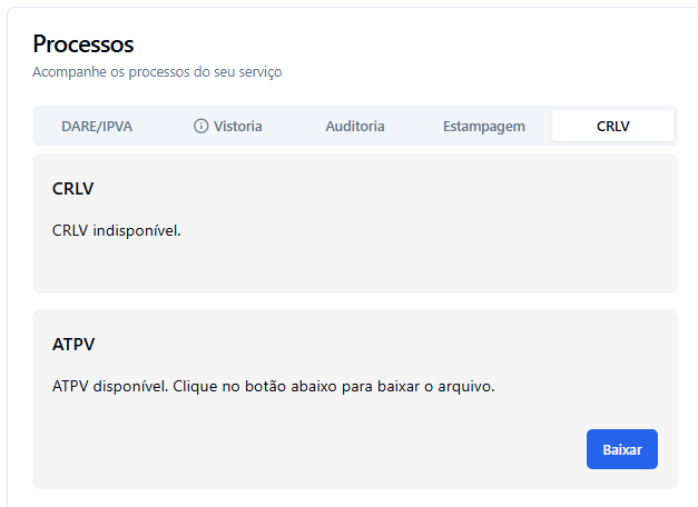 Botão de Download da ATPV e CRLV