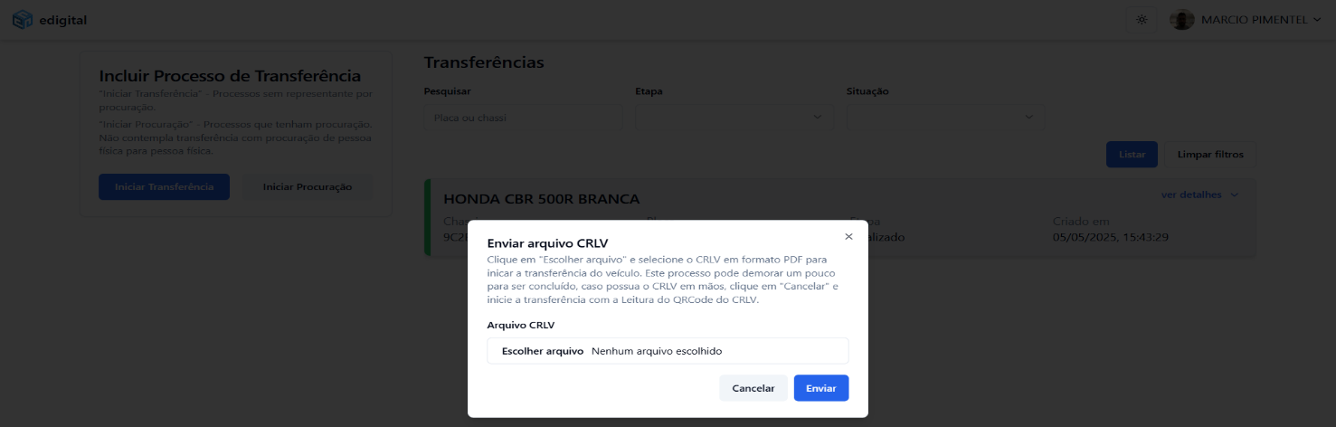 Tela de Envio de Arquivo CRLV