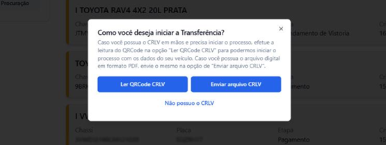 Leitura do QR Code ou envio do CRLV